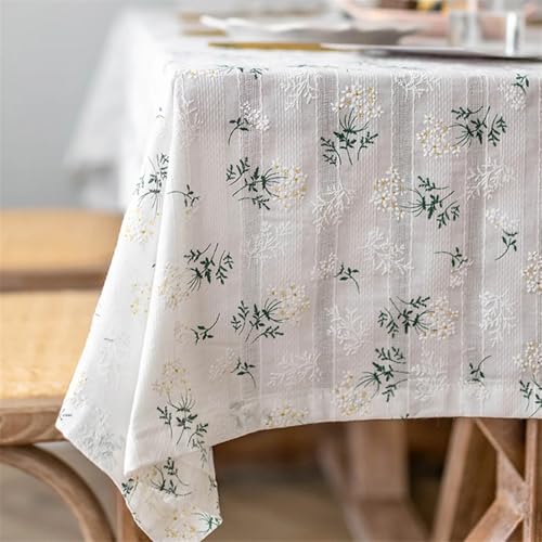 NAZARR Tischdecken Küche Haushalt Baumwoll-Blumentischdecke, Teetischdekoration, rechteckige Tischdecke for, Hochzeit, Esszimmer(Floral-White,140x220cm) von NAZARR