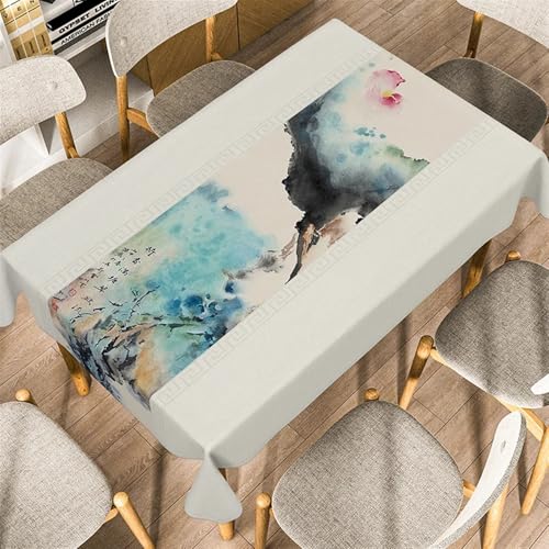 NAZARR Tischdecken Küche Haushalt Chinesische Zen Alten Stil Landschaft Malerei Tischdecke Hause Tisch Dekoration Abendessen Tischdecke Retro Rechteckige Tee Tisch Matte(3,140x140cm55x55inch) von NAZARR