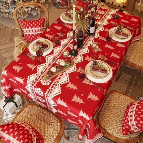 NAZARR Tischdecken Küche Haushalt Rote Neujahrs-Tischdecke, Festliche wasserdichte Tischdecke, Festliche Weihnachten, leicht, luxuriös, rechteckig, Couchtisch, Tischdecke, Dekor(06,90x140cm35x55inch) von NAZARR