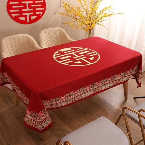 NAZARR Tischdecken Küche Haushalt Rote Tischdecke im chinesischen Stil, Festliche Hochzeit, rechteckiger Couchtisch, Tischdecke, Hochzeit, Raumdekoration, Happy Word-Tischdecke(1,140x240cm55x94inch) von NAZARR