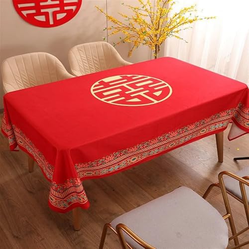 NAZARR Tischdecken Küche Haushalt Rote Tischdecke im chinesischen Stil, Festliche Hochzeit, rechteckiger Couchtisch, Tischdecke, Hochzeit, Raumdekoration, Happy Word-Tischdecke(2,140x240cm55x94inch) von NAZARR