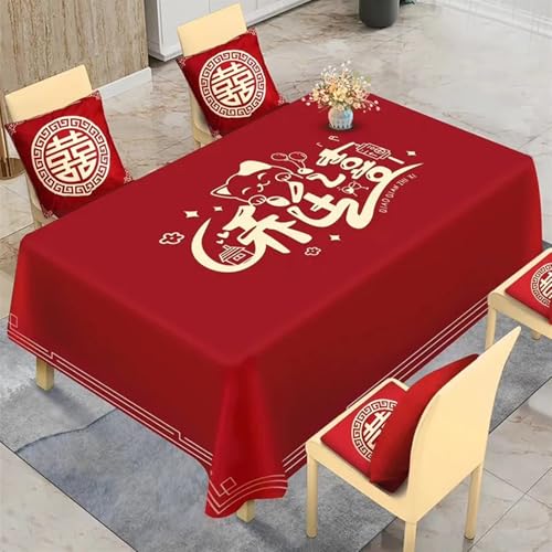 NAZARR Tischdecken Küche Haushalt Rote Tischdecke im chinesischen Stil, Festliche Hochzeit, rechteckiger Couchtisch, Tischdecke, Hochzeit, Raumdekoration, Happy Word-Tischdecke(3,90x140cm35x55inch) von NAZARR