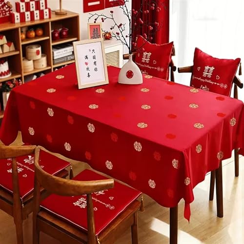 NAZARR Tischdecken Küche Haushalt Rote Tischdecke im chinesischen Stil, Festliche Hochzeit, rechteckiger Couchtisch, Tischdecke, Hochzeit, Raumdekoration, Happy Word-Tischdecke(4,100x160cm39x63inch) von NAZARR