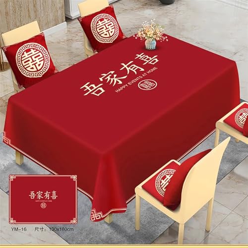 NAZARR Tischdecken Küche Haushalt Rote Tischdecke im chinesischen Stil, Festliche Hochzeit, rechteckiger Couchtisch, Tischdecke, Hochzeit, Raumdekoration, Happy Word-Tischdecke(5,140x140cm55x55inch) von NAZARR