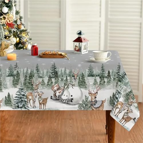 NAZARR Tischdecken Küche Haushalt Weihnachten Elch Schneemann Rechteck Tischdecke Urlaub Party Dekor Winter Weihnachten wasserdichte Tabalecloth Weihnachtsdekorationen(140x240cm) von NAZARR