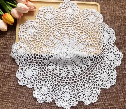 Spitze Elegantes Blumenmuster Tischdecke 2er-Pack handgefertigte Häkelspitzendeckchen, runder Tischläufer, Tischtuch Für Thanksgiving Oder Weihnachtstuch, Untersetzer, Sofa-Lampenabdeckung, DIY-Zubehö von NAZARR