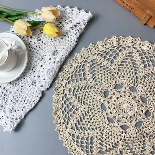 Spitze Elegantes Blumenmuster Tischdecke 40 CM Runde Luxus Weiß Beige Baumwolle Häkeln Blumen Spitze Tischdecke Esszimmer Tischset Kaffee Tee Tasse Matte Tischtuch Für Thanksgiving Oder Weihnachtstuch von NAZARR