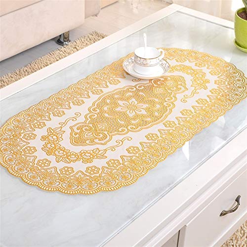 Spitze Elegantes Blumenmuster Tischdecke Couchtisch- Pad European Spitze Tischdecke Vergoldete PVC- elliptische Tischdecke Wasserdichtes - Bügeln Weiche Kunststoff- Matte Tafelkleed 4 Bis 6 Personen S von NAZARR