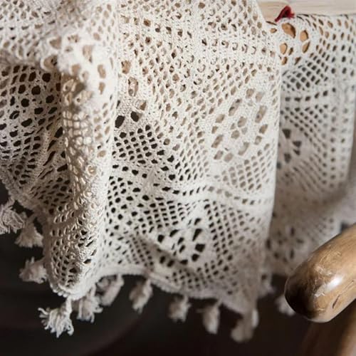 Spitze Elegantes Blumenmuster Tischdecke Hollow Decorative Table Cloth Beige Crochet Tablecloth Tassel Lace Rectangular Dining Table Cover Wedding Room Decor Aesthetic 4 Bis 6 Personen Sitzen Können(B von NAZARR