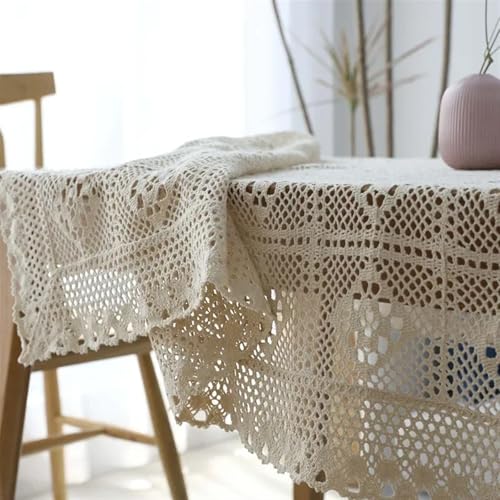 Spitze Elegantes Blumenmuster Tischdecke Hollow Decorative Table Cloth Beige Crochet Tablecloth Tassel Lace Rectangular Dining Table Cover Wedding Room Decor Aesthetic 4 Bis 6 Personen Sitzen Können(B von NAZARR