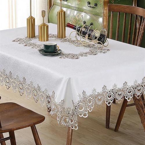 Spitze Elegantes Blumenmuster Tischdecke Luxus Spitze Tischdecke Weiß Floral Rechteck Tischdecke Stickerei Tisch Abdeckung for Esstisch Tischtuch Für Thanksgiving Oder Weihnachtstuch Party Dekor 4 Bis von NAZARR