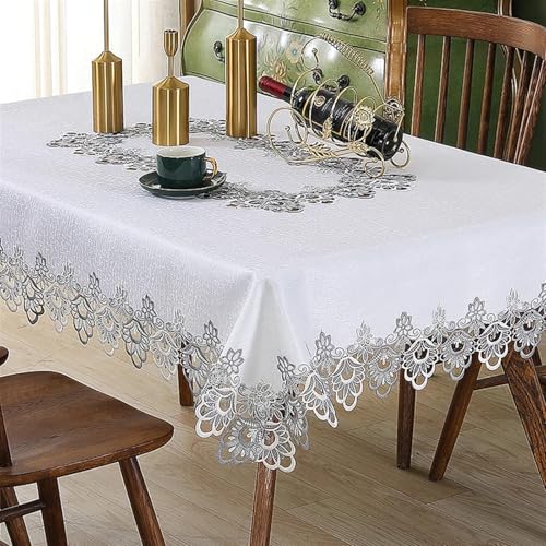 Spitze Elegantes Blumenmuster Tischdecke Luxus Spitze Tischdecke Weiß Floral Rechteck Tischdecke Stickerei Tisch Abdeckung for Esstisch Tischtuch Für Thanksgiving Oder Weihnachtstuch Party Dekor 4 Bis von NAZARR