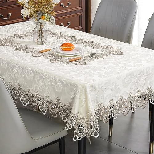 Spitze Elegantes Blumenmuster Tischdecke Luxus Spitze Tischdecke Weiß Floral Rechteck Tischdecke Stickerei Tisch Abdeckung for Esstisch Tischtuch Für Thanksgiving Oder Weihnachtstuch Party Dekor 4 Bis von NAZARR