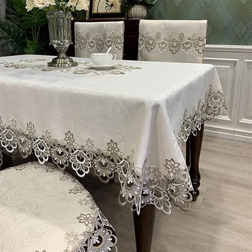 Spitze Elegantes Blumenmuster Tischdecke Luxus Stickerei Spitze Tischdecke Rechteck Runde Tisch Abdeckung Blume Elegante Aushöhlen Esstisch Tuch Tisch Läufer Handtücher 4 Bis 6 Personen Sitzen Können( von NAZARR