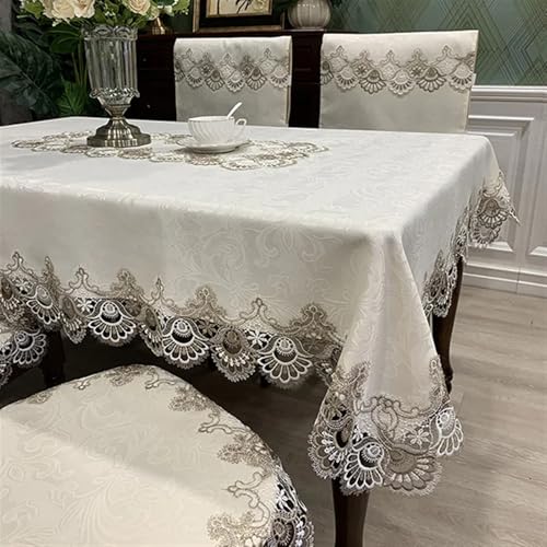 Spitze Elegantes Blumenmuster Tischdecke Luxus Stickerei Spitze Tischdecke Rechteck Runde Tisch Abdeckung Blume Elegante Aushöhlen Esstisch Tuch Tisch Läufer Handtücher 4 Bis 6 Personen Sitzen Können( von NAZARR