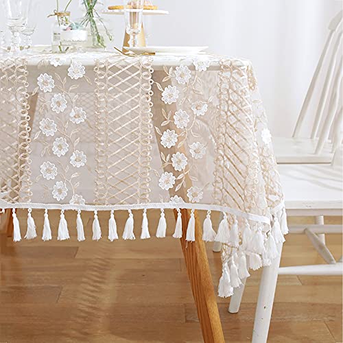 Spitze Elegantes Blumenmuster Tischdecke Rechteckige Spitzentischdecke mit eleganten Blumenmustern Weiße Spitzentischdecke Tischtuch Für Thanksgiving Oder Weihnachtstuch Bankett Tischdecke Rechteck, 4 von NAZARR