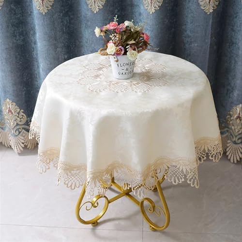 Spitze Elegantes Blumenmuster Tischdecke Runde Tischdecke Tischdecken Weiß Haushalt Spitze Europa Tischdecke Tisch Esstisch Abdeckung Gestickte Blume Hause Staubschutz 4 Bis 6 Personen Sitzen Können(E von NAZARR