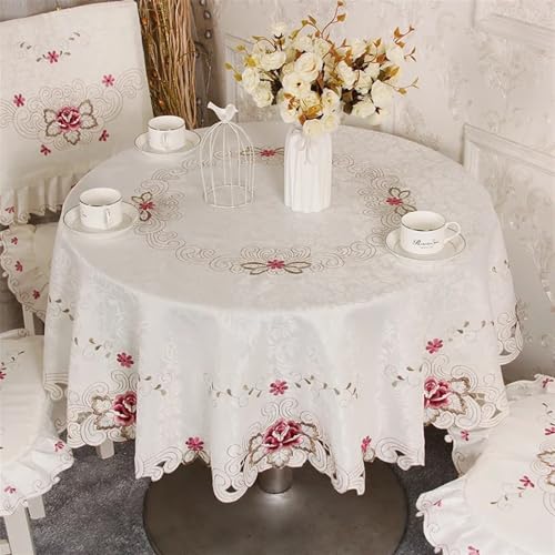 Spitze Elegantes Blumenmuster Tischdecke Runde Tischdecke Tischdecken Weiß Haushalt Spitze Europa Tischdecke Tisch Esstisch Abdeckung Gestickte Blume Hause Staubschutz 4 Bis 6 Personen Sitzen Können(H von NAZARR