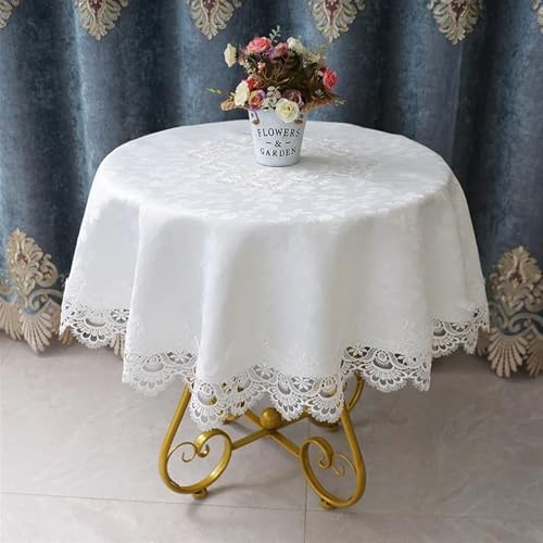 Spitze Elegantes Blumenmuster Tischdecke Runde Tischdecke Tischdecken Weiß Haushalt Spitze Europa Tischdecke Tisch Esstisch Abdeckung Gestickte Blume Hause Staubschutz 4 Bis 6 Personen Sitzen Können(F von NAZARR