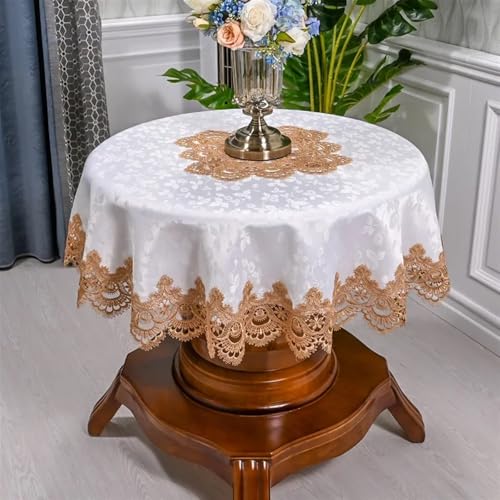 Spitze Elegantes Blumenmuster Tischdecke Tischdecke for runden Tisch, Juppe-Kunst, Haushaltsspitze, Tischdecke, Esstisch, Europa, bestickt, Tischset, Staubschutz 4 Bis 6 Personen Sitzen Können(H,Diame von NAZARR