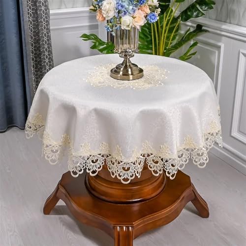 Spitze Elegantes Blumenmuster Tischdecke Tischdecke for runden Tisch, Juppe-Kunst, Haushaltsspitze, Tischdecke, Esstisch, Europa, bestickt, Tischset, Staubschutz 4 Bis 6 Personen Sitzen Können(I,Diame von NAZARR