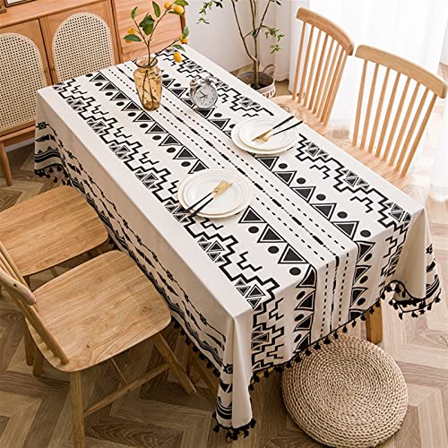 Tischdecken Küche Haushalt Bohemian Dining Waterprooft Tischdecken Baumwolle und Leinen Tischdecke Bedruckte Tischdecke mit Quaste Spitze Tischdecke Party Hochzeit Tischdekoration(C,140x180cm 1pcs) von NAZARR