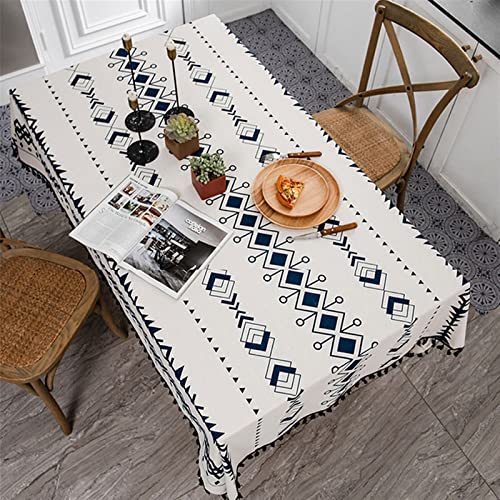 Tischdecken Küche Haushalt Bohemian Dining Waterprooft Tischdecken Baumwolle und Leinen Tischdecke Bedruckte Tischdecke mit Quaste Spitze Tischdecke Party Hochzeit Tischdekoration(D,140x240cm 1pcs) von NAZARR