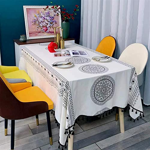 Tischdecken Küche Haushalt Bohemian Dining Waterprooft Tischdecken Baumwolle und Leinen Tischdecke Bedruckte Tischdecke mit Quaste Spitze Tischdecke Party Hochzeit Tischdekoration(F,140x300cm 1pcs) von NAZARR