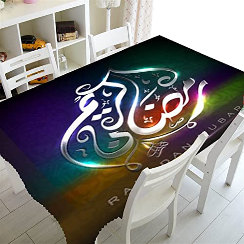 Tischdecken Küche Haushalt Moschee und Fanus Laterne Gedruckt Restaurant Tischdekor Wohnen Dekor Rechteckige Partei Tischdecke Ramadan Islamische muslimische Tischdecke(Light Black,100x160cm39x63inch) von NAZARR