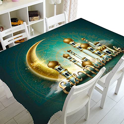 Tischdecken Küche Haushalt Moschee und Fanus Laterne Gedruckt Restaurant Tischdekor Wohnen Dekor Rechteckige Partei Tischdecke Ramadan Islamische muslimische Tischdecke(Light Brown,140x240cm55x94inch) von NAZARR