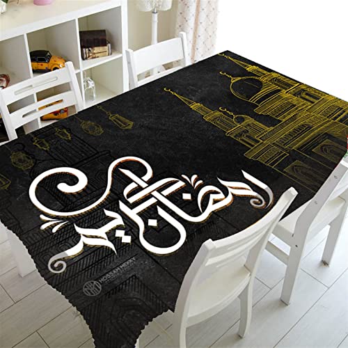 Tischdecken Küche Haushalt Moschee und Fanus Laterne Gedruckt Restaurant Tischdekor Wohnen Dekor Rechteckige Partei Tischdecke Ramadan Islamische muslimische Tischdecke(Silver,140x140cm55x55inch) von NAZARR