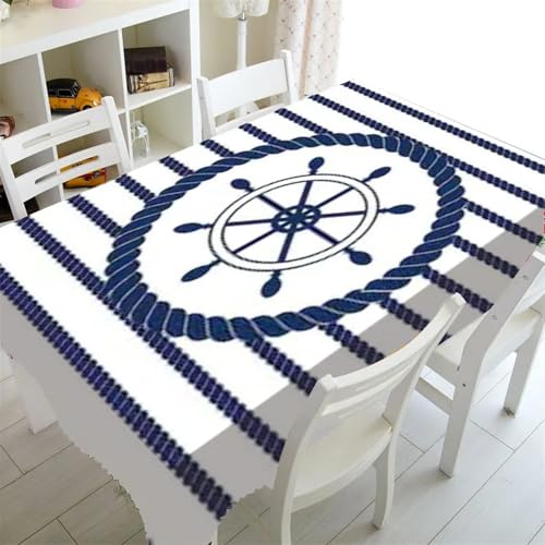 Tischdecken Küche Haushalt Nordic Literarischen Plaid Tischdecke Blau Sailor Druck Restaurant Tisch Tisch Abdeckung Kaffee Tisch Tuch Nappe De Tisch(D,140x240cm) von NAZARR