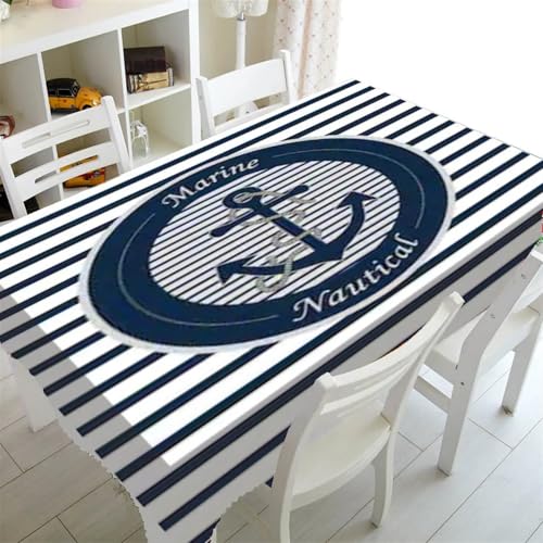 Tischdecken Küche Haushalt Nordic Literarischen Plaid Tischdecke Blau Sailor Druck Restaurant Tisch Tisch Abdeckung Kaffee Tisch Tuch Nappe De Tisch(F,90x140cm) von NAZARR