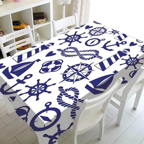 Tischdecken Küche Haushalt Nordic Literarischen Plaid Tischdecke Blau Sailor Druck Restaurant Tisch Tisch Abdeckung Kaffee Tisch Tuch Nappe De Tisch(K,100x160cm) von NAZARR