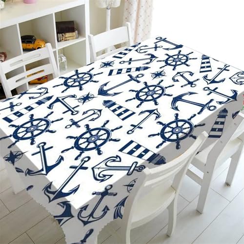 Tischdecken Küche Haushalt Nordic Literarischen Plaid Tischdecke Blau Sailor Druck Restaurant Tisch Tisch Abdeckung Kaffee Tisch Tuch Nappe De Tisch(L,90x140cm) von NAZARR