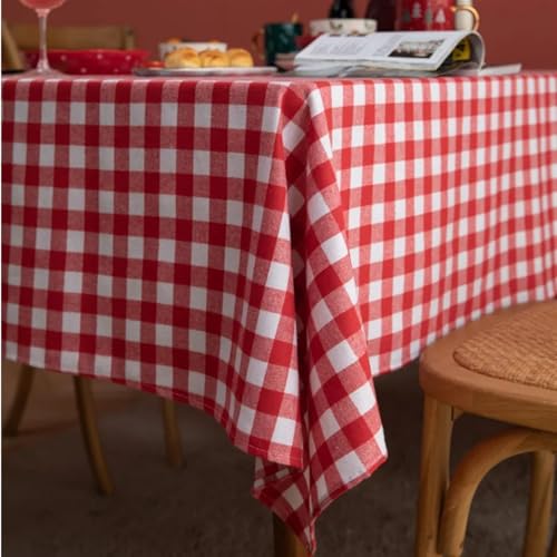 Tischdecken Küche Haushalt Rot Grün Karierte Tischdecke Baumwolle Weihnachten Party Rechteckige Tischdecke Esstisch Abdeckung for Picknick BBQ Home Decor Kaminsims Mesa(Red and white plaid,100x140CM) von NAZARR