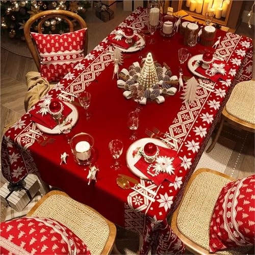 Tischdecken Küche Haushalt Rote Neujahrs-Tischdecke, festliche wasserdichte Tischdecke, festliche Weihnachten, leicht, luxuriös, rechteckig, Couchtisch, Tischdecke, Dekor(02,140x140cm55x55inch) von NAZARR