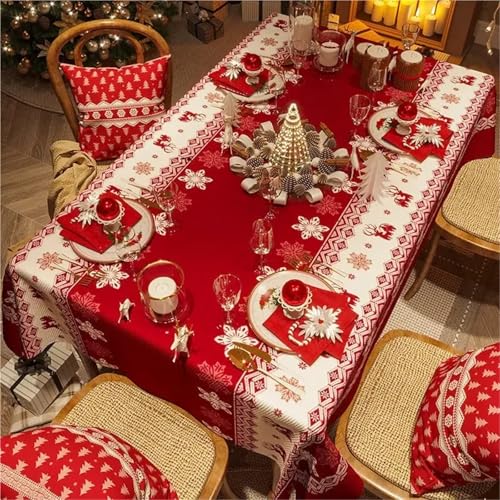 Tischdecken Küche Haushalt Rote Neujahrs-Tischdecke, festliche wasserdichte Tischdecke, festliche Weihnachten, leicht, luxuriös, rechteckig, Couchtisch, Tischdecke, Dekor(04,140x180cm55x70inch) von NAZARR