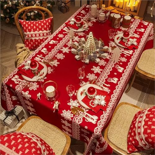 Tischdecken Küche Haushalt Rote Neujahrs-Tischdecke, festliche wasserdichte Tischdecke, festliche Weihnachten, leicht, luxuriös, rechteckig, Couchtisch, Tischdecke, Dekor(05,140x140cm55x55inch) von NAZARR