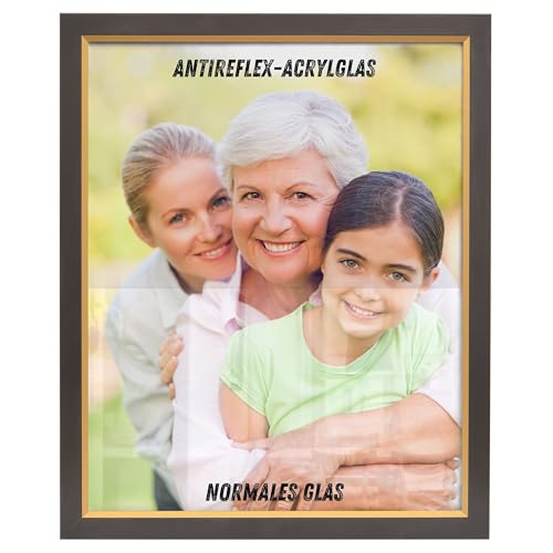 NB Akzent Bilderrahmen mit Antireflexglas – 48x60 cm Schwarz-Gold - MDF Holz Fotorahmen Bellevue von NB Akzent