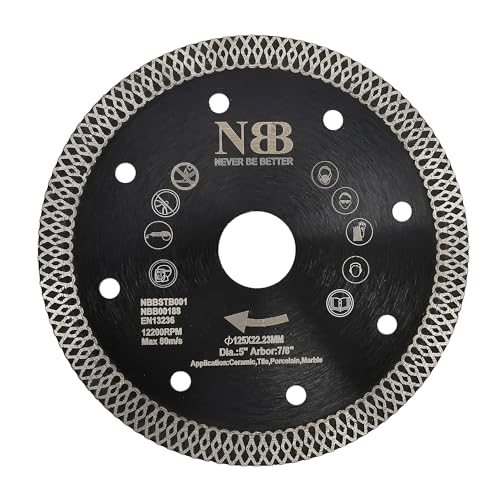 NBB Diamantscheibe Diamantsäge Diamantklinge Premium Trennscheibe mit Kreuz-Turbo-Netz Höhe 10mm Dicke 1,0/1,4mm Schaft 22,23mm Diamantblatt Trockenschnitt von Porzellan Keramik Fliesen (1,125mm) von NBB