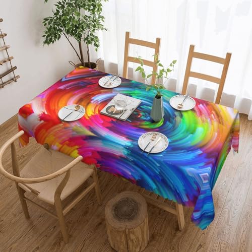 NBHDZENGW Bunte Regenbogen-Tischdecke, rechteckiger Druck, waschbar, Polyester, öldicht, staubdicht, abwischbar von NBHDZENGW