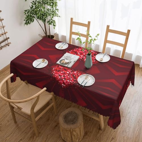 NBHDZENGW Happy Valentine's Day Tischdecke, rechteckig, bedruckt, waschbar, Polyester, öldicht, staubdicht, abwischbar von NBHDZENGW