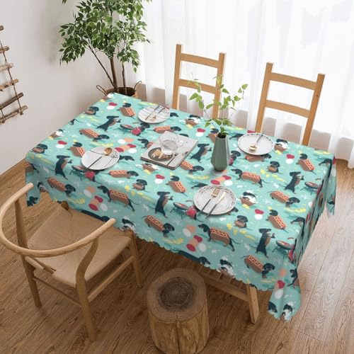 NBHDZENGW Hot Dogs and Lemonade Tischdecke, rechteckiger Druck, waschbar, Polyester, öldicht, staubdicht, abwischbar von NBHDZENGW