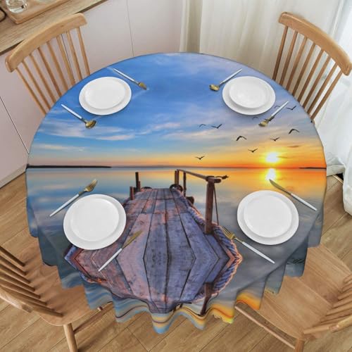 NBHDZENGW Runde Tischdecke mit Aufdruck "See unter Sonnenuntergang", waschbar, Polyester, schmutzabweisend, ölabweisend, abwischbar, Durchmesser 152 cm von NBHDZENGW