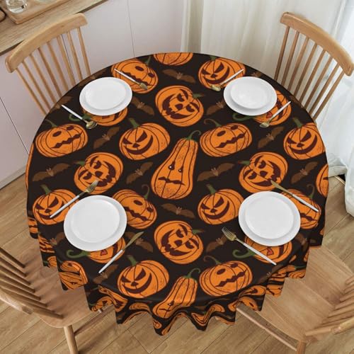 NBHDZENGW Runde Tischdecke mit Halloween-Kürbis-Druck, waschbar, Polyester, Antifouling, öldicht, abwischbar, Durchmesser 152 cm von NBHDZENGW