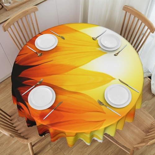 NBHDZENGW Runde Tischdecke mit Sonnenblumen- und Sonnenuntergang, waschbar, Polyester, schmutzabweisend, ölabweisend, abwischbar, Durchmesser 152 cm von NBHDZENGW