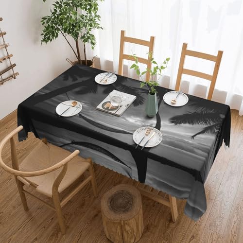 NBHDZENGW Schwarz-weiße Strandtischdecke, rechteckiger Druck, waschbar, Polyester, öldicht, staubdicht, abwischbar von NBHDZENGW