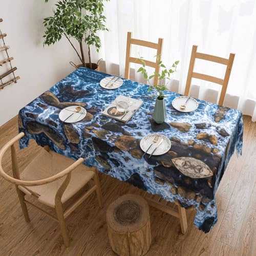 NBHDZENGW Sea Stones Tischdecke, rechteckiger Druck, waschbar, Polyester, öldicht, staubdicht, abwischbar von NBHDZENGW