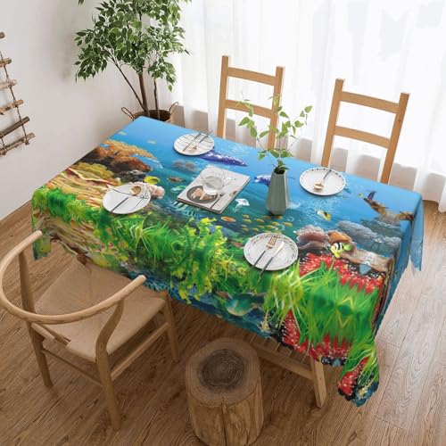 NBHDZENGW Sea World Tischdecke, rechteckiger Druck, waschbar, Polyester, öldicht, staubdicht, abwischbar von NBHDZENGW